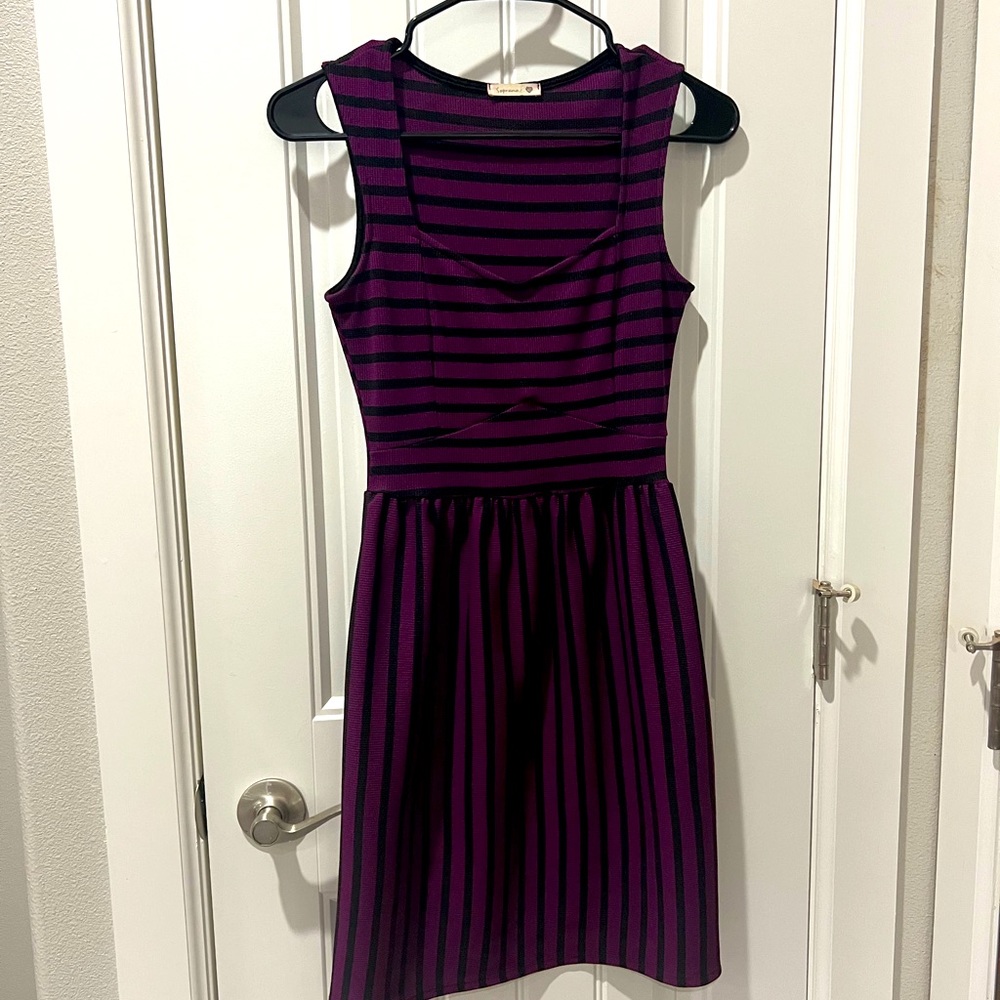 Purple and Black Striped Dress